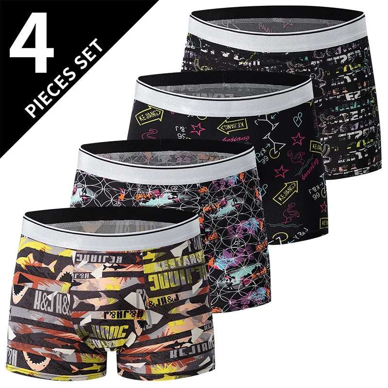 4 Pack European and American Size MEN'S FASHION Printed Boxer Underwear