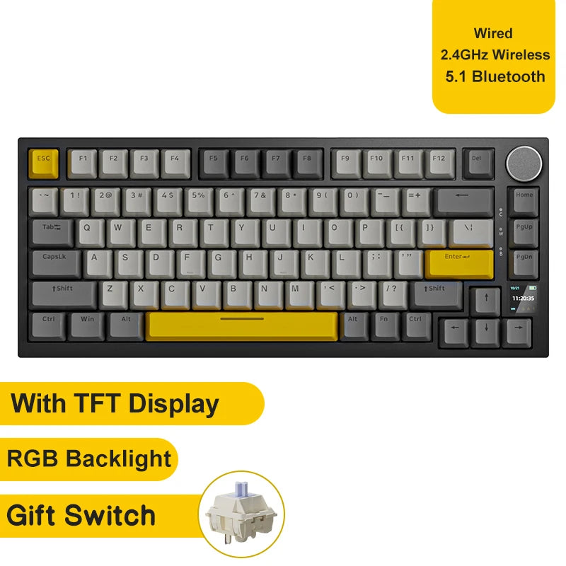 Gaming Mechanical Keyboard 75% 82 Keys Wired Single Mode/Bluetooth Wireless Gamer Keyboard