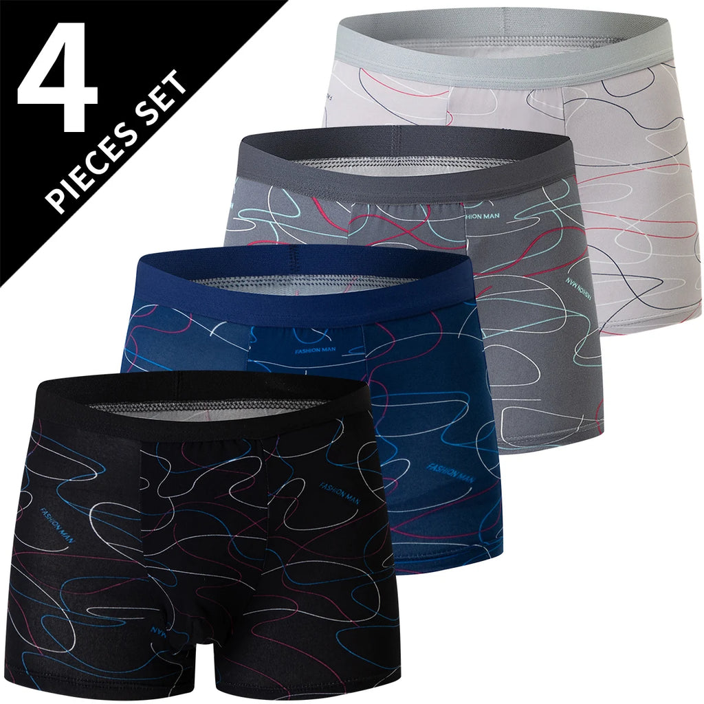 4 Pack European and American Size MEN'S FASHION Printed Boxer Underwear
