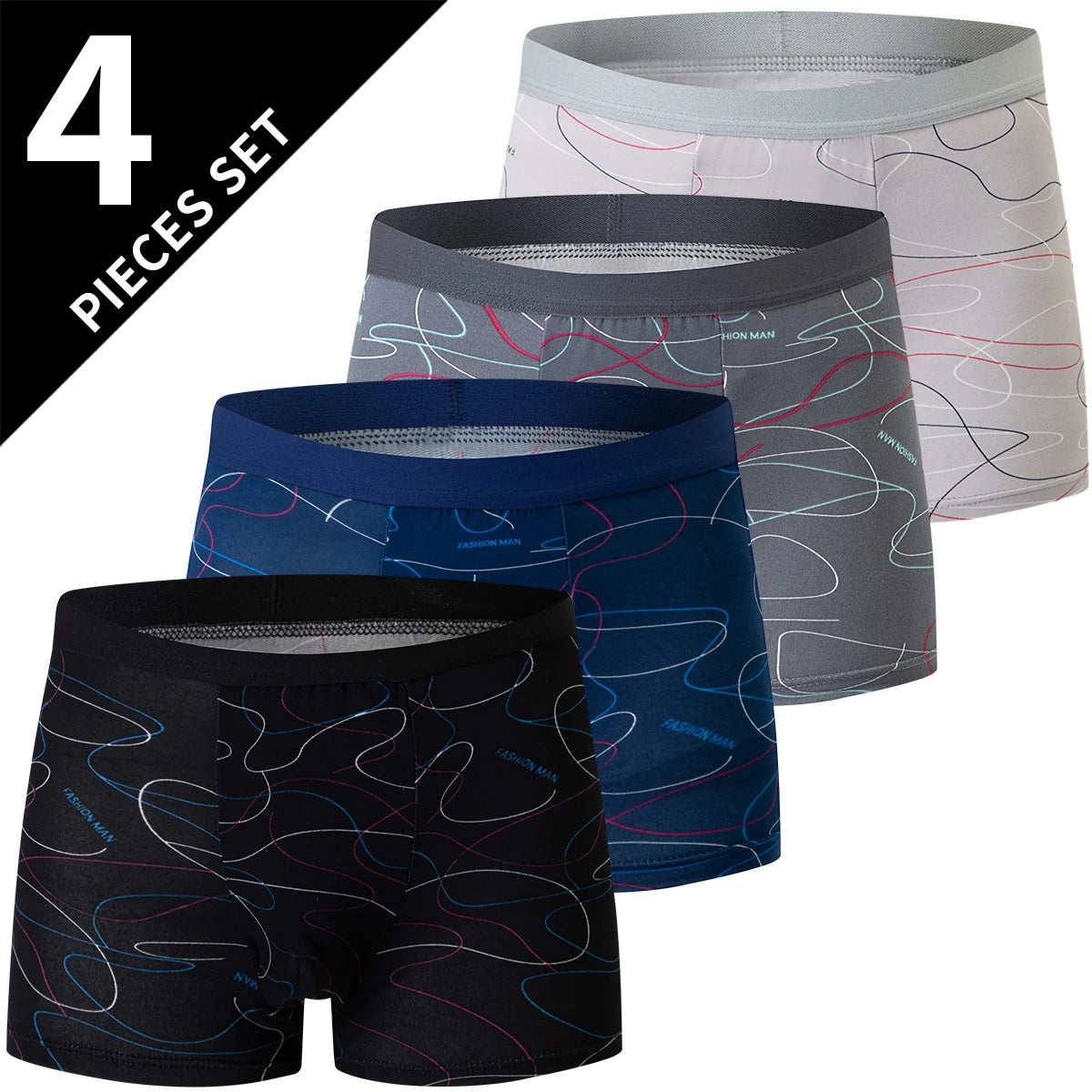 4 Pack European and American Size MEN'S FASHION Printed Boxer Underwear