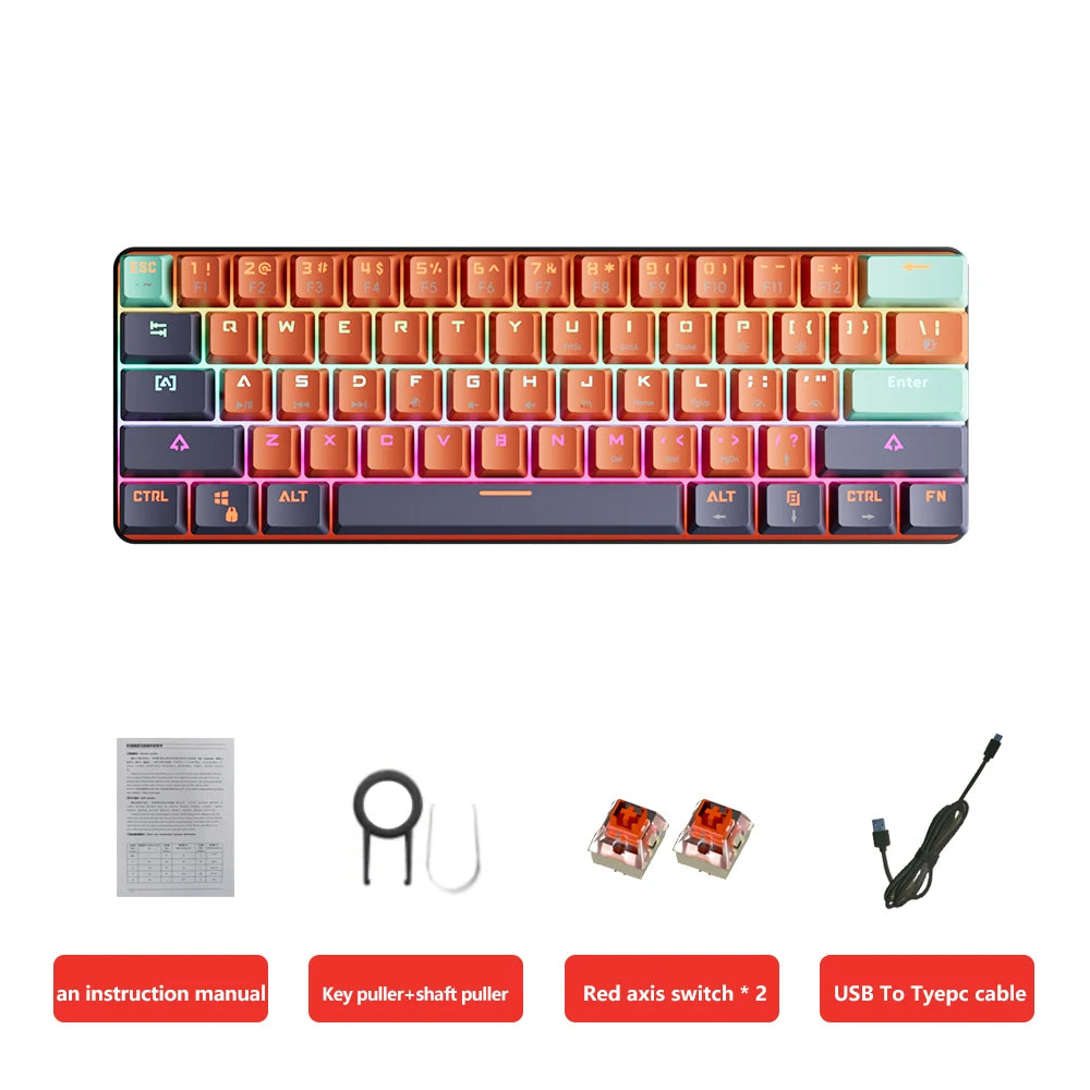 USB Mini Mechanical Gaming Wired Keyboard Red Switch 61 Key Gamer