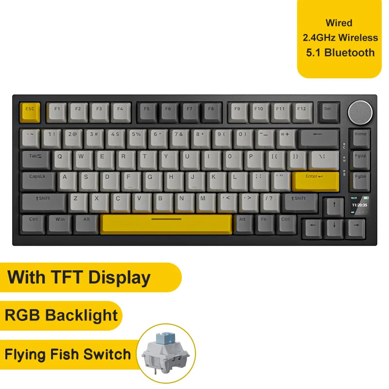 Gaming Mechanical Keyboard 75% 82 Keys Wired Single Mode/Bluetooth Wireless Gamer Keyboard