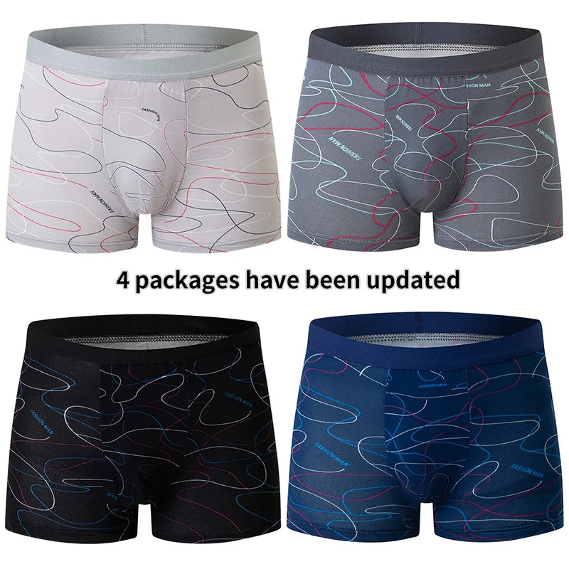 4 Pack European and American Size MEN'S FASHION Printed Boxer Underwear