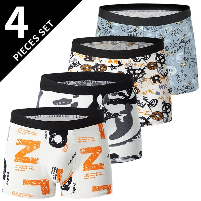 4 Pack European and American Size MEN'S FASHION Printed Boxer Underwear
