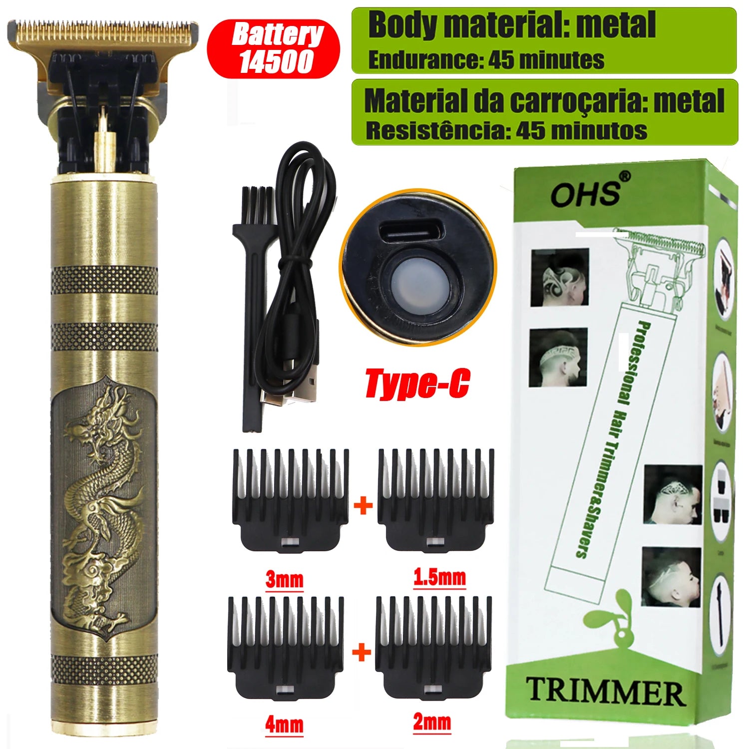 OHS Rechargeable  Vintage T9 Cordless Hair Cutting Machine Electric Shaver For Man