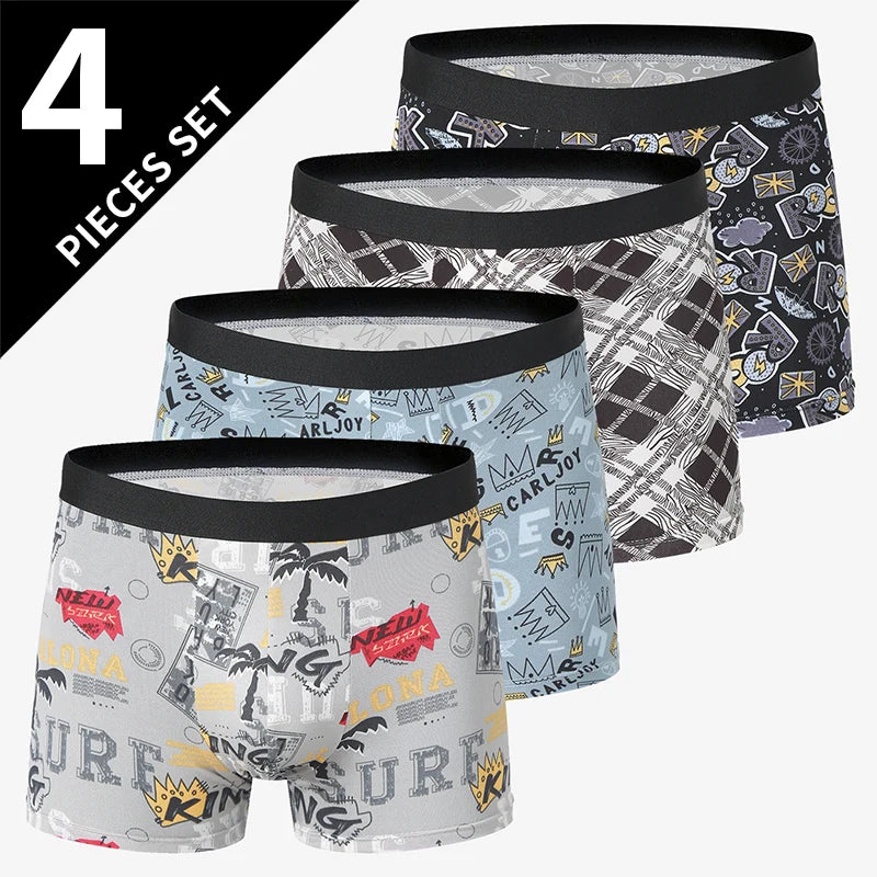 4 Pack European and American Size MEN'S FASHION Printed Boxer Underwear