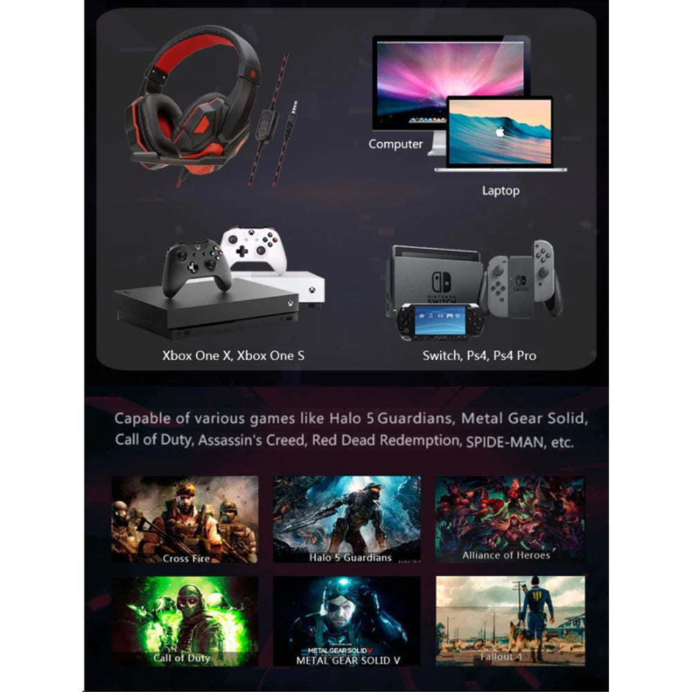 Gaming Headphones Bass Stereo Gamer Headset With Microphone