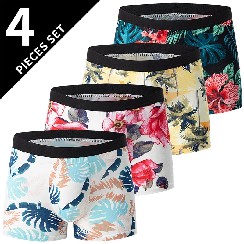 4 Pack European and American Size MEN'S FASHION Printed Boxer Underwear