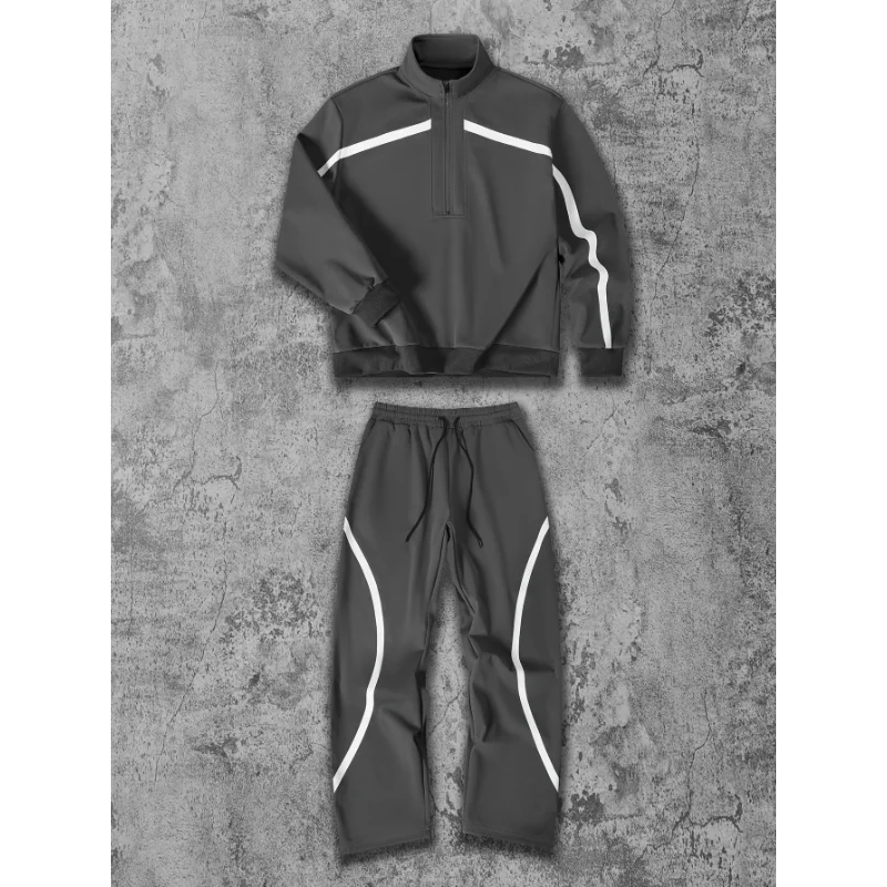 Stand Collar Jacket Men's Retro Splicing Loose Sports Casual Jump Suit