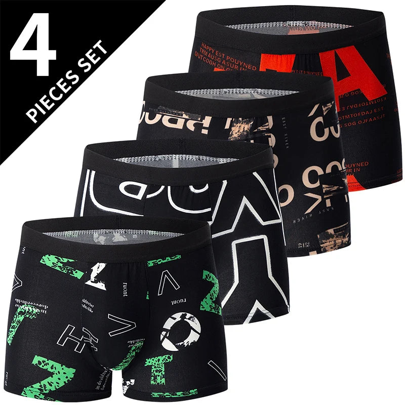 4 Pack European and American Size MEN'S FASHION Printed Boxer Underwear