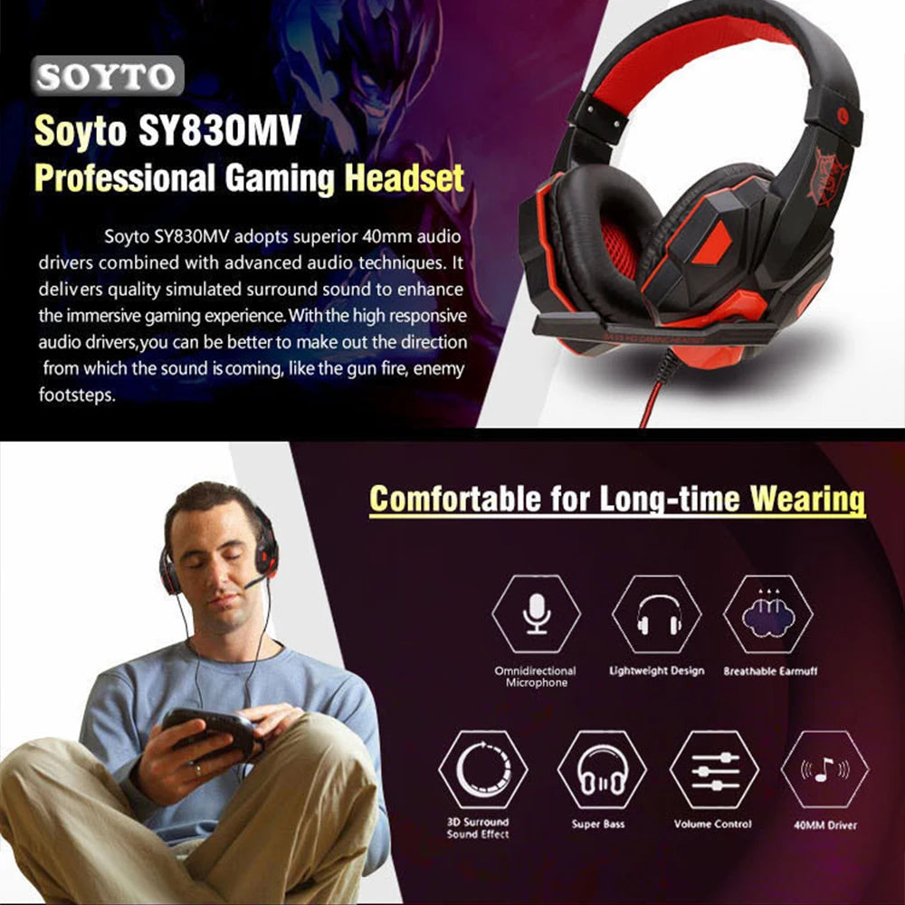 Gaming Headphones Bass Stereo Gamer Headset With Microphone