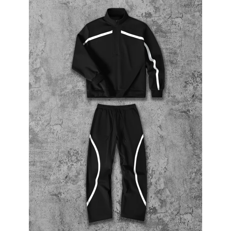 Stand Collar Jacket Men's Retro Splicing Loose Sports Casual Jump Suit