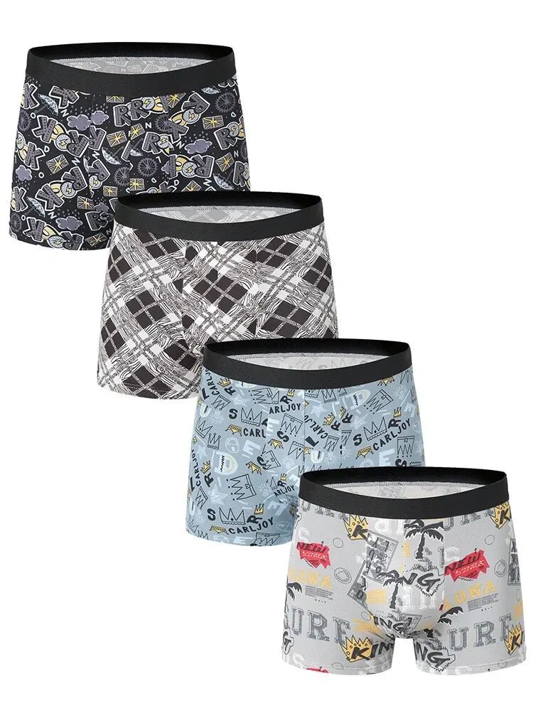 4 Pack European and American Size MEN'S FASHION Printed Boxer Underwear